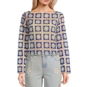 New Chelsea & Violet Blue and Cream Geometric Blouse